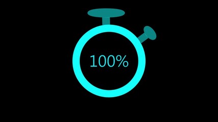 A red loading animation with a timer on a black background, showing 0 to 100 percent complete, indicating progress and countdown, suitable for user interface design