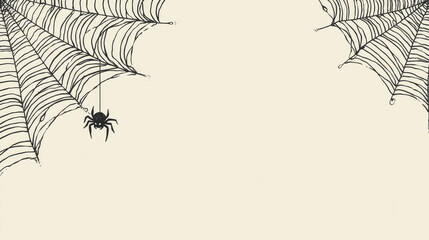 A graphic Halloween element perfect for website headers, invitations, or social media banners. The design utilizes a classic spooky motif--a spider and its web--rendered in a modern
