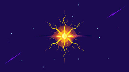 An illustration of bright, glowing fireworks exploding like a flower in the starry night sky for a holiday celebration