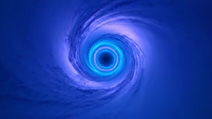 Wall Mural - Blue energy vortex spirals into a dark central core, evoking speed, hyperspace travel, and a cosmic black hole in a glowing, futuristic sci-fi tunnel background