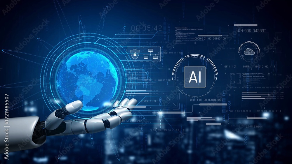 Ai Function Machine Stock-Foto „AI system interacting with artificial intelligence ...