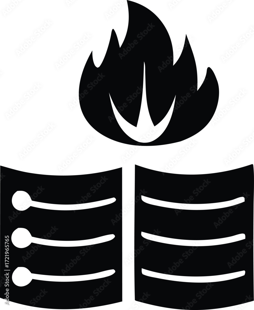 Fire and list icons representing danger safety alert warning emergency ...
