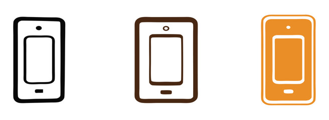 Modern smartphone icons in black, brown, and orange offer versatile digital communication and technology design elements for app interfaces and branding projects.