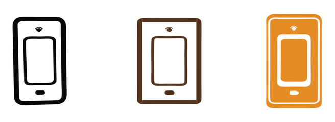 Modern smartphone icons in black, brown, and orange offer versatile digital communication and technology design elements for app interfaces and branding projects.