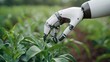 © Karn - AI-powered urban garden managing plant health, robotic arm tending to crops, sustainable living, automated agriculture.