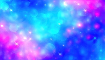 Wall Mural - dreamy blue and pink galaxy glow with sparkling stars and soft bokeh lights for cosmic wallpaper or banner background