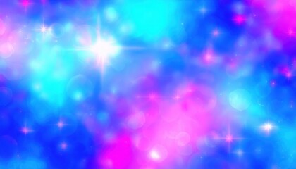 Wall Mural - dreamy blue and pink galaxy glow with sparkling stars and soft bokeh lights for cosmic wallpaper or banner background