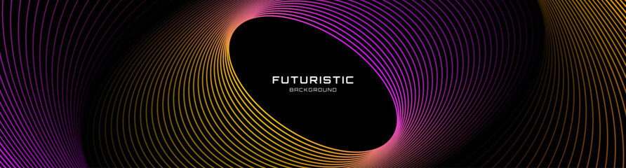 Wall Mural - Yellow purple lines techno abstract background overlap layer on dark space with ellipse effect decoration. Modern graphic design element stripes style concept for web, flyer, card, or brochure cover