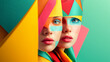 © Volodymyr - young woman with colorful cubes portrait of a girl with a colorful art Abstract geometric shapes art face fashion