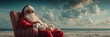 © Georg - Santa relaxing on a beach in festive attire during holiday season under a bright sky