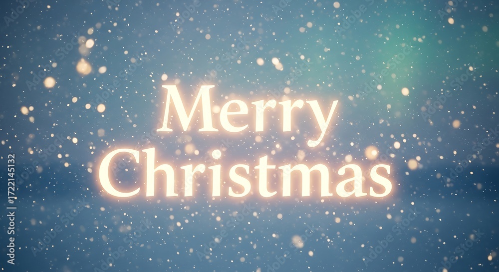 A magical christmas background featuring the words merry christmas in glowing text with falling snow and bokeh lights creating a festive atmosphere