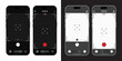 © Jer - Smartphone camera interface on phone screen, mobile app viewfinder mockup for photo and video recording, digital camera UI template with viewfinder, grid, focus, button and rec. Smartphone mockup for