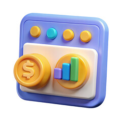 Wall Mural - 3D Financial Dashboard Icon with Coins and Bar Chart on Purple Background finance business isolated on a transparent background