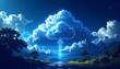 © Silvi - Mystical night sky with a luminous cloud and upward arrow, serene landscape