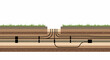 © JuliGross - Underground wires and pipes system in soil layers. Industrial infrastructure and urban utility network. Construction and engineering concept.
