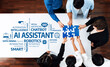 © InfiniteFlow - A diverse team collaborates around a table, assembling a puzzle piece to represent the development of AI assistants, emphasizing creativity and teamwork in technology. Amity