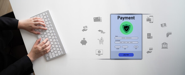 Wall Mural - Secure online payments ensure smooth e-commerce with safe transactions, digital payment systems, and financial data protection. Latch
