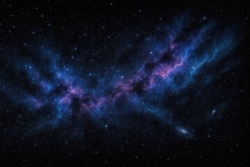 Wall Mural - Mysterious deep space panorama with glowing blue and magenta nebula clouds sparkling starfield and distant galaxies across a vast inky black cosmic expanse