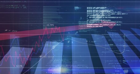 Wall Mural - Digital grid is emerging as red arrow is gliding upward above bars to show market growth
