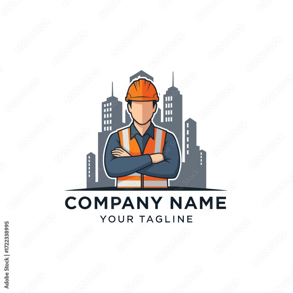 Build Engineer Logo Modern Construction Worker Engineer Logo with Cityscape, Wearing Hard ...