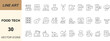 © Md - Food Tech vector icon set with minimal line art designs of smart kitchen, recipe, nutrition, robotics, farming, and sustainability. Perfect for apps, web, food innovation, and UI projects.