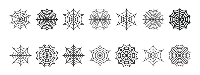 Spider web collection with cobweb set, scary halloween vector illustration.
