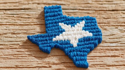 Lone star state shape in blue & white on rustic brown wooden planks