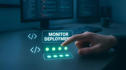 AI developer workspace programmer coding software with interactive holographic display technology