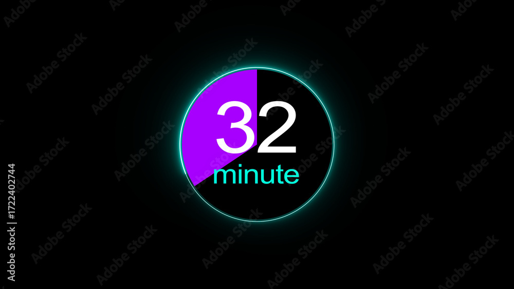 32 minute countdown clock icon illustration, a dynamic circle and 32 ...