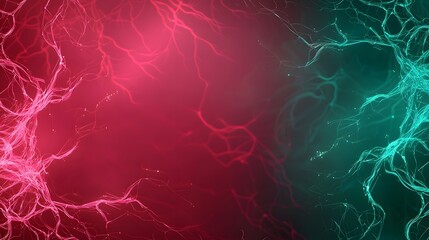 Wall Mural - The image features a captivating blend of abstract art, showcasing luminous, vein-like structures in contrasting red and teal hues against a gradient backdrop.