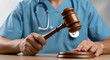 © AI Image Studio - Doctor holding gavel symbolizing medical legal judgment and healthcare justice
