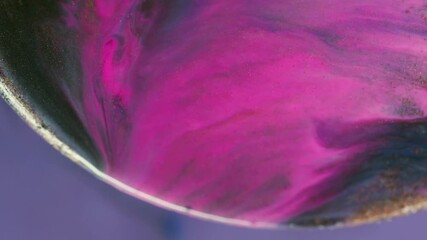Wall Mural - Acrylic spill. Neon texture. Defocused pink blue purple color ink bubble golden yellow semicircle fluid on abstract creative background.