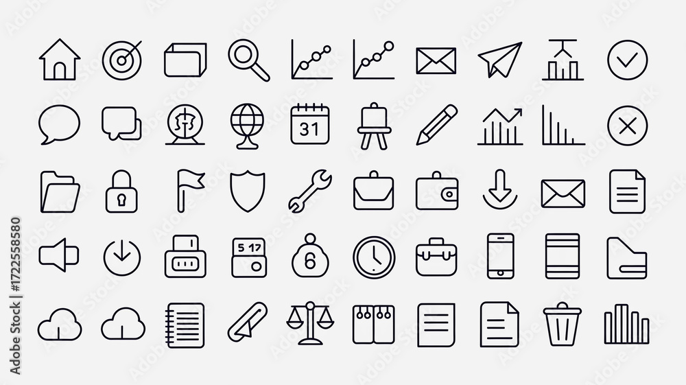 Business Icons A Minimalist Line Art Collection for Modern Design Stock ...
