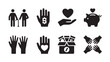 © Mohsin - Vector art of set of black silhouette icons representing charity and donation concepts