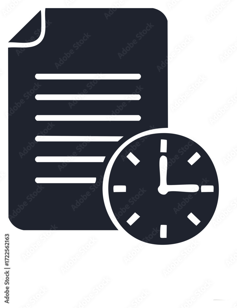 Time Book Issue Icon Time management concept icon with a paper document and analog clock ...