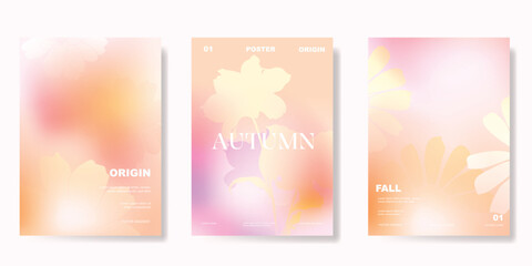 Wall Mural - Abstract blur gradient autumn card background set. Minimalist poster with flower, stalk. Modern fall season wallpaper design for home decoration, website, banner, ads. 