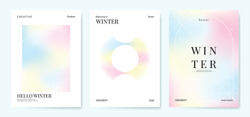 Wall Mural - Abstract blur gradient winter card background set. Minimalist poster with snowflake, saturn, sparkle, frame. Modern fall season wallpaper design for cover, print, Christmas and New Year ads.