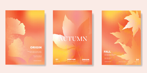 Wall Mural - Abstract blur gradient autumn card background set. Minimalist poster with ginkgo and maple leaf. Modern fall season wallpaper design for home decoration, website, banner, ads. 