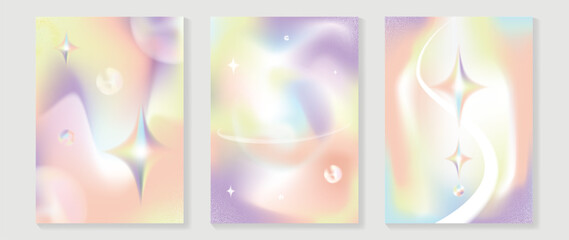 Wall Mural - Abstract blur gradient winter card background set. Minimalist poster with sparkle, saturn. Modern fall season wallpaper design for cover, print, Christmas and New Year ads.