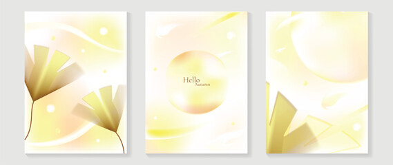 Wall Mural - Abstract blur gradient autumn card background set. Minimalist poster with ginkgo leaf. Modern fall season wallpaper design for home decoration, website, banner, ads. 