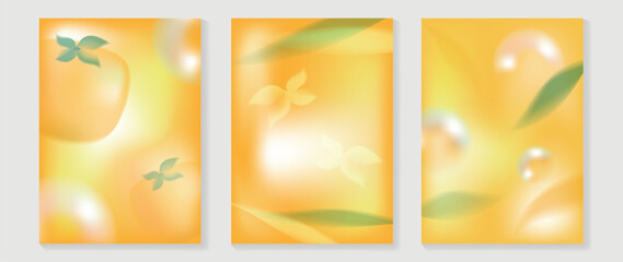 Wall Mural - Abstract blur gradient autumn card background set. Minimalist poster with orange, flower, leaves. Modern fall season wallpaper design for home decoration, website, banner, ads.