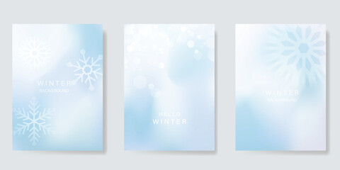 Wall Mural - Abstract blur gradient winter card background set. Minimalist poster with snowflake. Modern fall season wallpaper design for cover, print, Christmas and New Year ads.