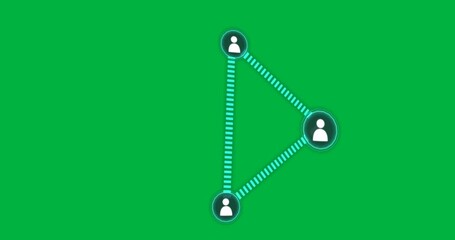 Wall Mural - Three teal user nodes forming network being animated with hexagon borders on transparent background