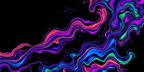 Wall Mural - Liquid abstract techno posters, psychedelic t-shirt prints Vibrant colors, swirling forms, black background, modern, trendy