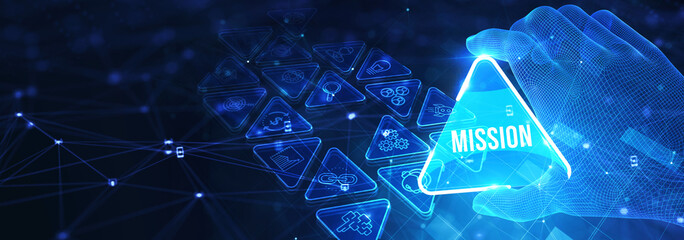 Wall Mural - Mission concept. Financial success concept on virtual screen. Business, technology, internet and networking concept. 3d illustration