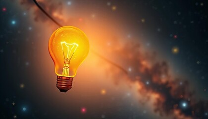 Wall Mural - A whimsical lightbulb, glowing brightly, ascends into a starry cosmos,  business,  glowing