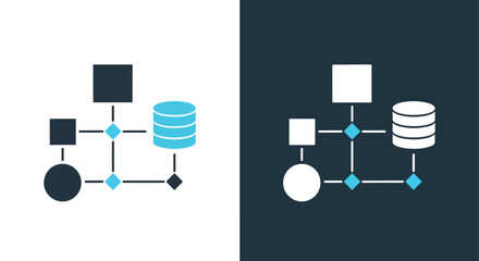 Modern technology system network diagram icon with data server and cloud elements