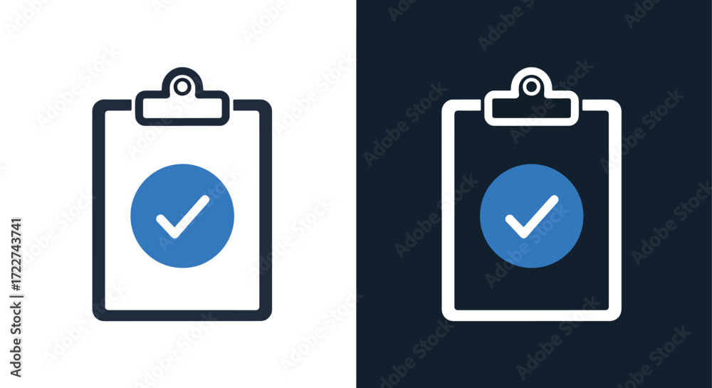 Clipboard check mark icon symbol for approval task completion and ...