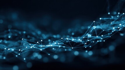 Wall Mural - Abstract network of glowing blue nodes and lines connecting in a wavy pattern