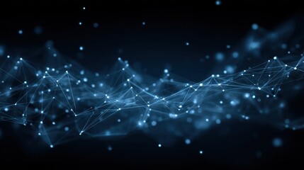 Wall Mural - An abstract image depicting a flowing network of interconnected nodes and lines, rendered in shades of blue against a dark background, creating a sense of depth and movement